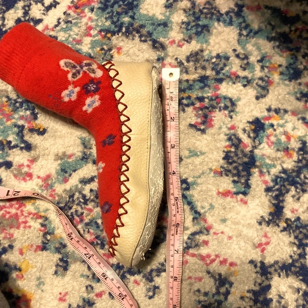 Vintage Handmade Leather Red Kids Slipper Socks Handmade from Bosnia Turkish